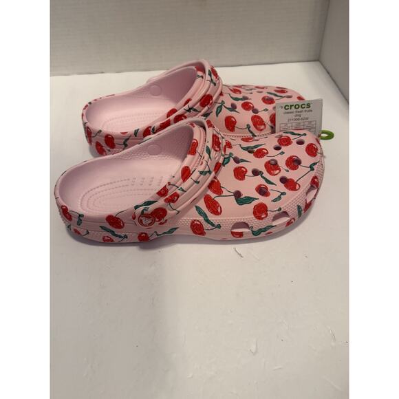 Crocs Classic Fresh Fruits Clog Shoes Womens Size 11 Pink Cherry Graphic Comfort - Picture 8 of 11
